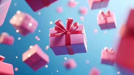 lot of gift boxes together, the gift boxes are different, each one is floating 