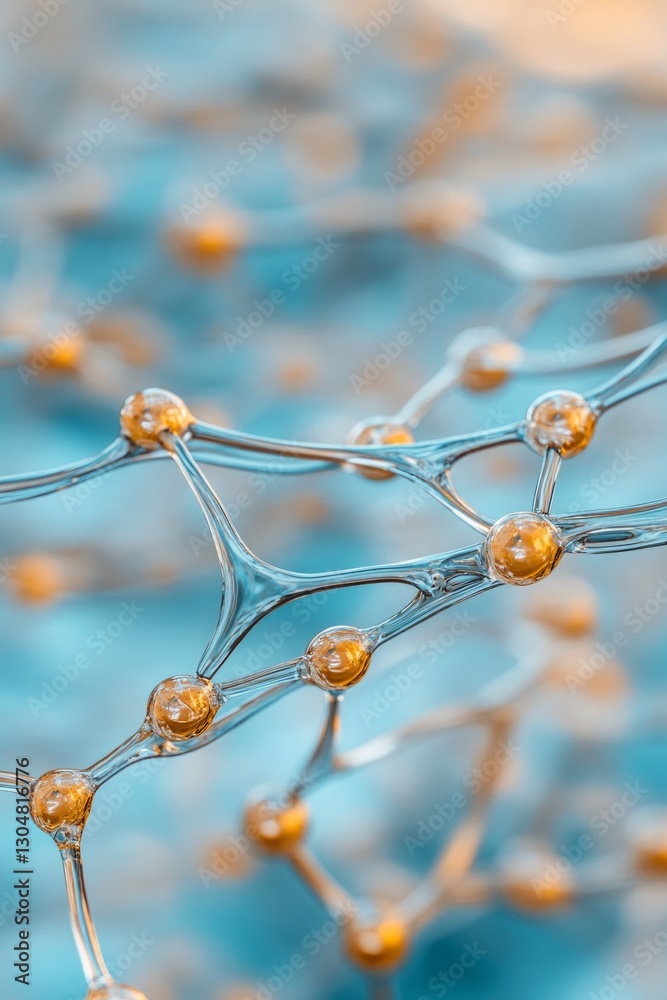 Poster close-up view of a molecular structure showcasing interconnected elements with orange highlights aga