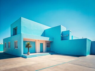 Vintage Minimalist Blue Architectural Site - Modern Building Exterior