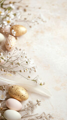Easter eggs with delicate blossoms and soft light, perfect springtime background