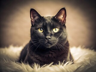 Vintage Photo of Black Cat on White Background - Classic Pet Portrait