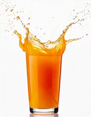 Glass full of orange juice with splash, isolated on white background