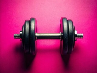 Obraz premium Vintage Pink Background with Black Dumbbell - Fitness, Weightlifting Stock Photo