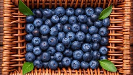 Fresh Blueberries in Rustic Wicker Basket