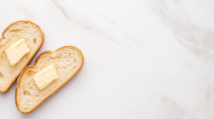 Sourdough toast with butter on clean marble surface