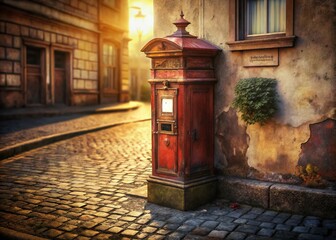 Naklejka premium Vintage Postfach: Retro Mailbox in Charming Street Scene
