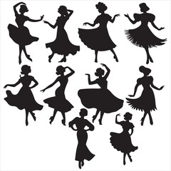 set vector various women dancing, Dancing, Group of people dancing silhouettes