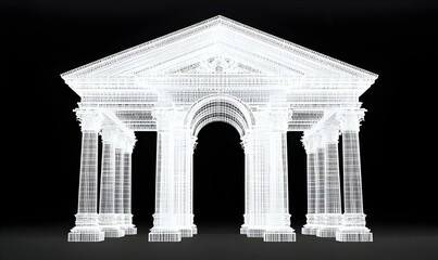 Obraz premium 3D Wireframe Model of Classical Architectural Design on Black Background