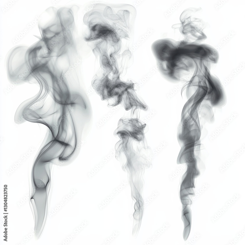 Poster elegant gray smoke patterns rising against a clean white background - a study in abstract forms