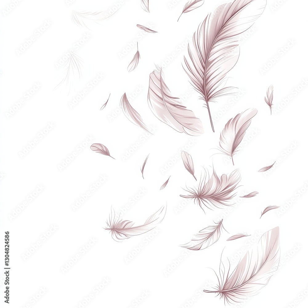 Aufkleber floating feathers: gentle descent of plumage in a serene white backdrop, ethereal and airy lightness