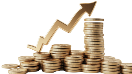 business graph with coins isolated on white background