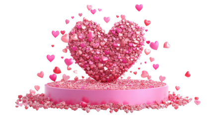 Pink heart on podium isolated on white background