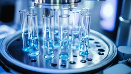 Lab equipment processing test tubes with liquid