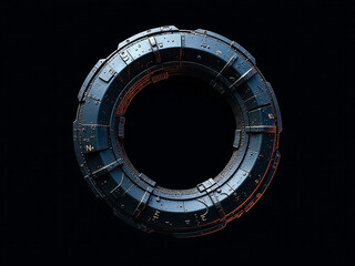 one sci-fi design element isolated on black background. Element of interface, fantastic design, spaceship.