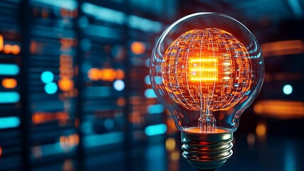 Illuminated bulb in server room - Powered by Adobe
