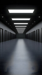 Dark corridor, doors, lights, mystery, background, futuristic setting