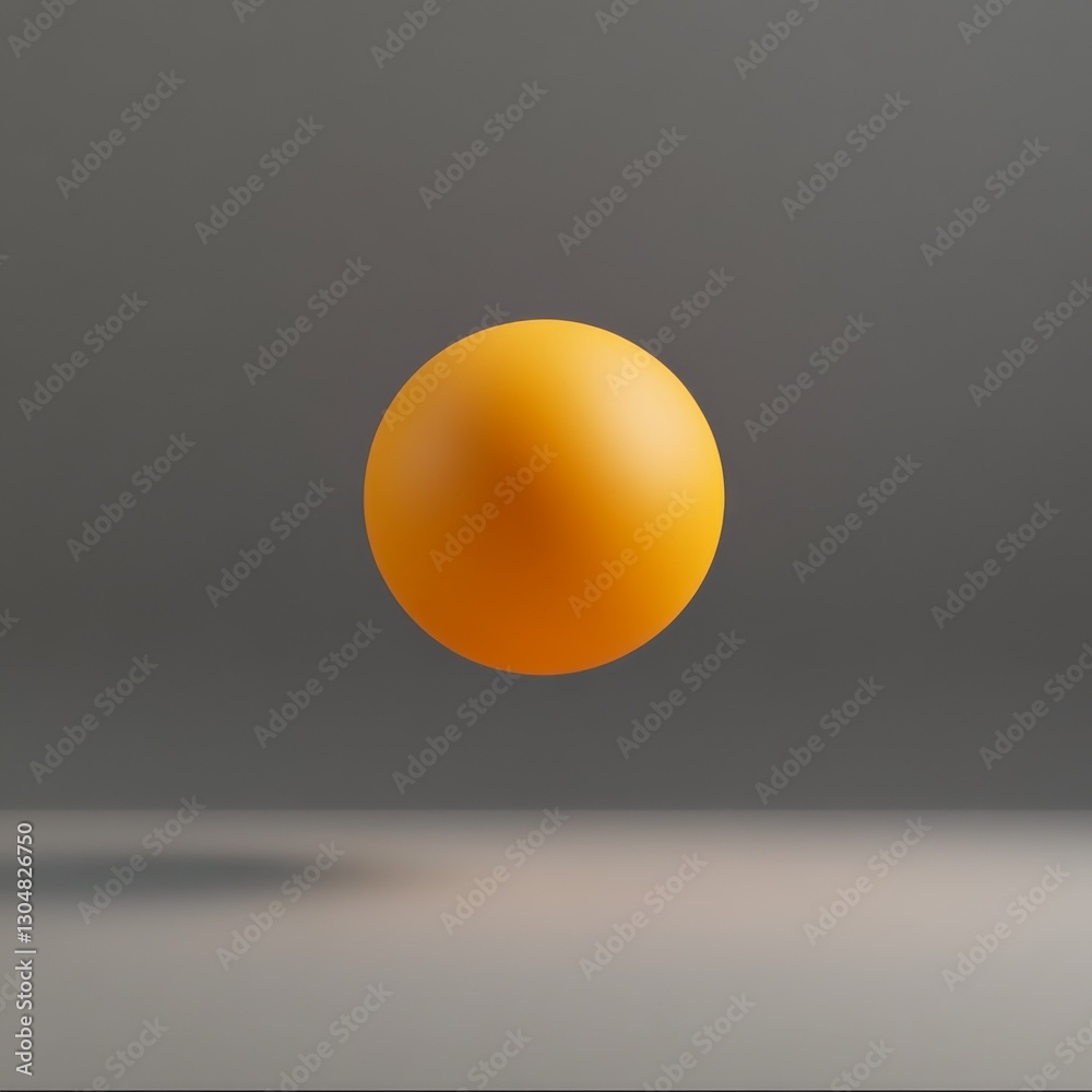 Poster Minimalist Still Life: Floating Yellow Sphere Against Gray Backdrop with Soft Shadow Play and Serene Atmosphere