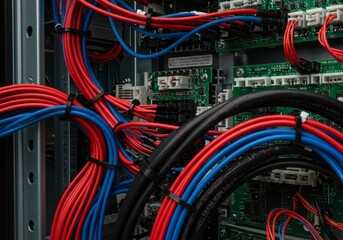 Close-up of complex electrical wires and components.