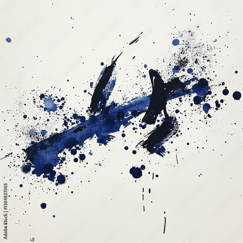 Aufkleber navy swirls and splatters: an abstract expression of indigo on canvas, revealing a dynamic and energ