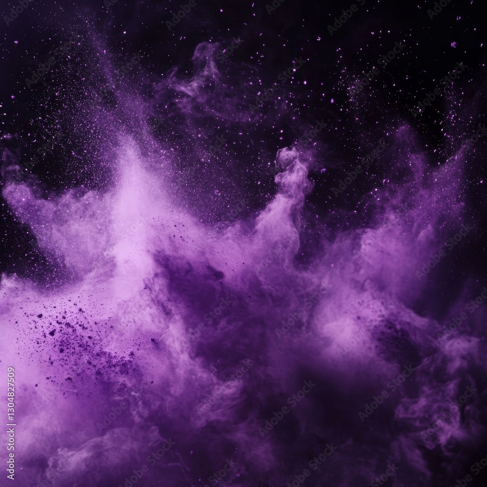 Poster purple haze: a stunning abstract display of color, form, and particle movement against the dark back