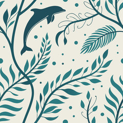 Fototapeta premium Fluid organic pattern with flowing, irregular shapes rendered in ocean blue and sea foam green. The sand-colored background enhances the tranquil and natural feel.