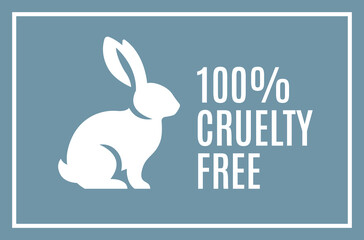 100% Cruelty-Free Icon with Rabbit Symbol. Not Tested on Animals Concept. Vector Illustration.

