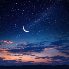 Fototapeta premium Stunning night sky with shimmering stars and a crescent moon, a serene cosmic scene