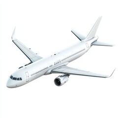 Sleek White Passenger Jet Isolated on White Background, showcasing Modern Aviation and Aircraft Technology