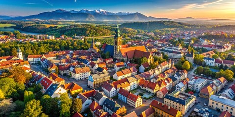 Naklejka premium Walbrzych Cityscape Aerial View: Sudetes Mountains Panorama