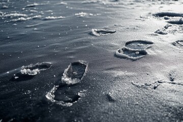 Winter footprints on icy snow