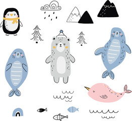 arctic animals baby vector clipart