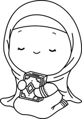 a vector of a Muslim woman in black and white coloring
