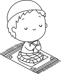 a vector of a Muslim man in black and white coloring