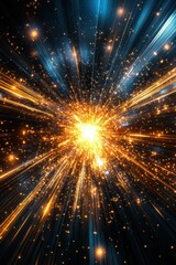 Fototapeta premium Abstract cosmic burst with radiant light streaks on deep blue background creating a dynamic and energetic visual effect perfect for science fiction themes