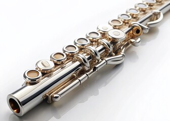 Fototapeta premium Western Concert Flute, Musical Instrument, Close-up, Isolated on White Background, Classical Music