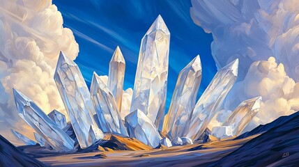 Crystal Cityscape, Clouds, Sky, Fantasy