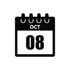 calender icon, 08 october icon with white background