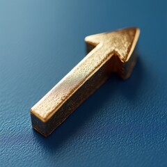 Golden Arrow Symbol on Blue Surface Represents Growth Success and Directional Guidance in Business and Finance