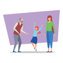 Fototapeta premium Child jumping with excitement in midst of cheerful family gathering, while parents showing joy and support in colorful setting