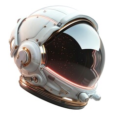 Futuristic astronaut helmet with sleek design and radiant accents, showcasing space-themed elements and intricate details.