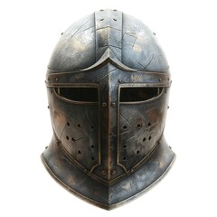 Detailed medieval knight helmet, showcasing intricate textures and weathered metal for an authentic historical feel.