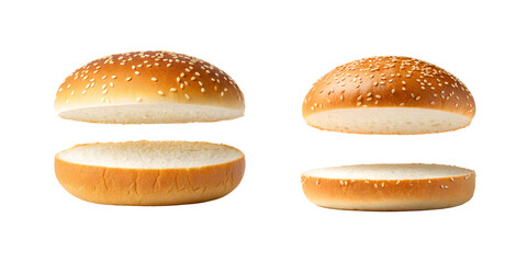 Hamburger Buns, Sesame Seed Topped on transparent Background.