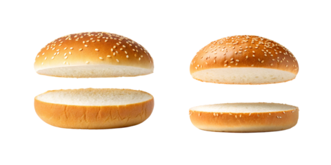 Hamburger Buns, Sesame Seed Topped on transparent Background.