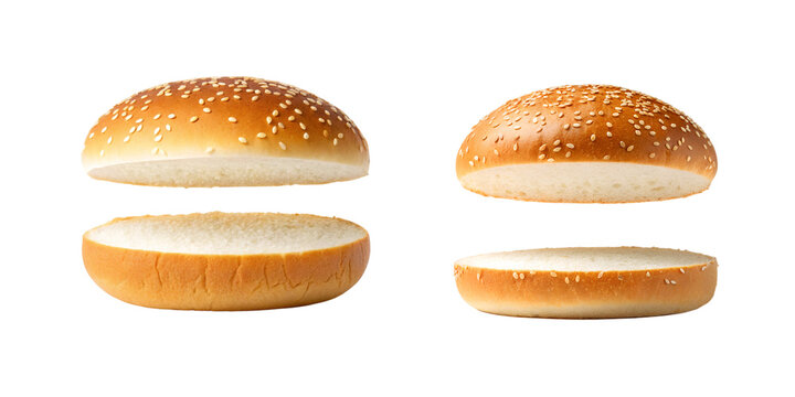 Hamburger Buns, Sesame Seed Topped on transparent Background.