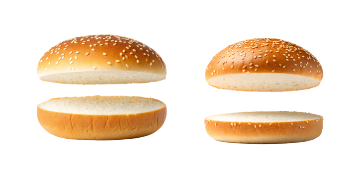 Hamburger Buns, Sesame Seed Topped on transparent Background.