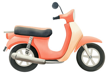 Watercolor illustration of a scooter isolated on transparent background.