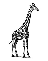 Fototapeta premium Giraffe vintage Monochrome black and white drawing Illustration
