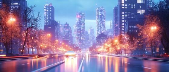 Fototapeta premium Smart futuristic city grid with energy monitoring, connected buildings and vehicles, eco urban planning, showcasing sustainability, data flow, and efficient infrastructure