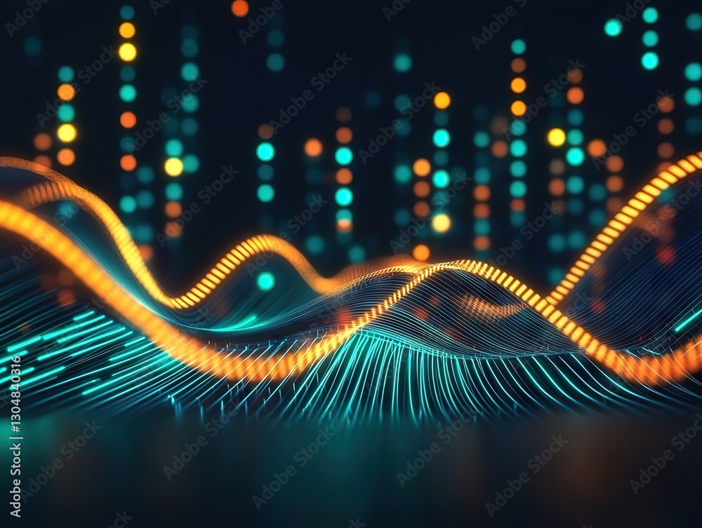 Aufkleber dynamic wave patterns of light digital environment abstract visualization futuristic concept close-u