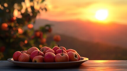 Sunset Apples Orchard Harvest
